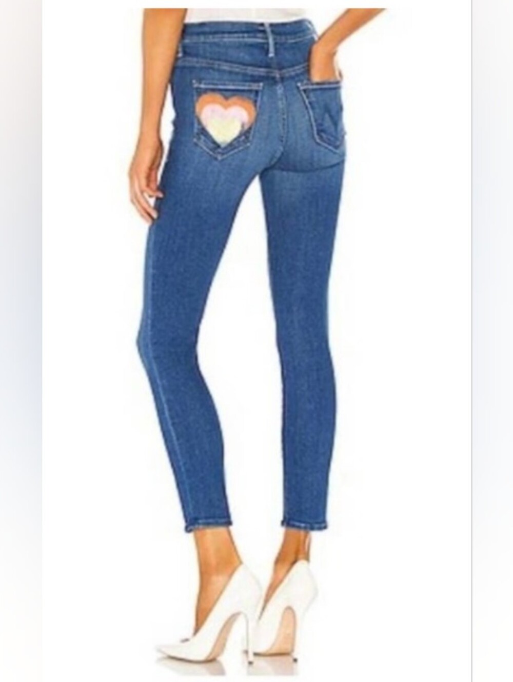 MOTHER Super Stunner Ankle Double Vision Heart Skinny Jeans Size 25
